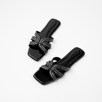 Crystal Bow Slides Black