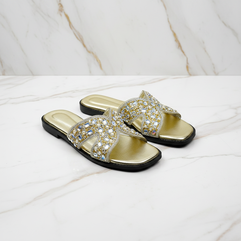 Crystal X Slides Gold - White Marble