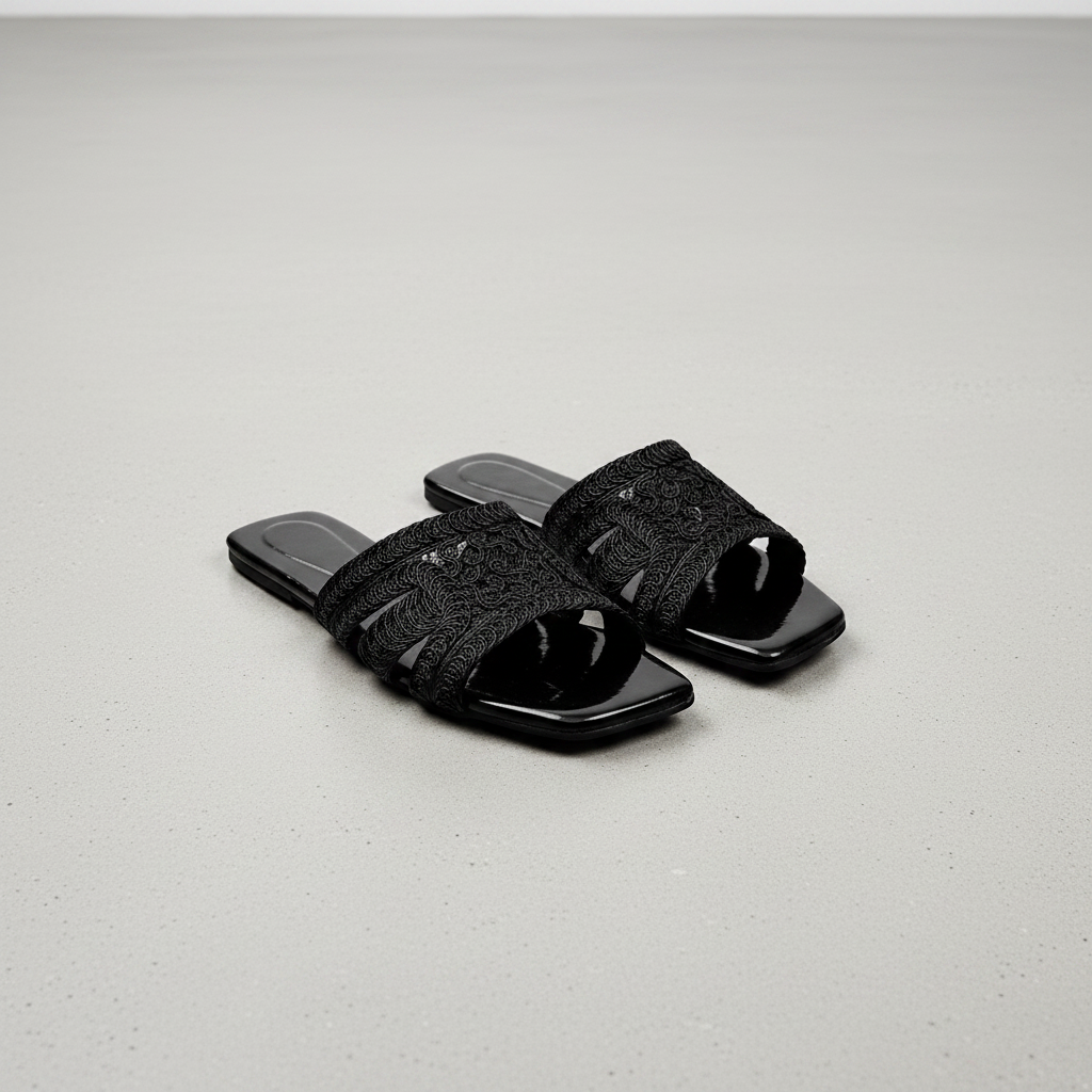 Lace Embroidered Slides - Grey Concrete