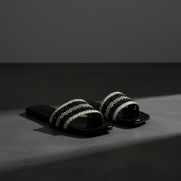 Woven Silver Trim Slides - Charcoal